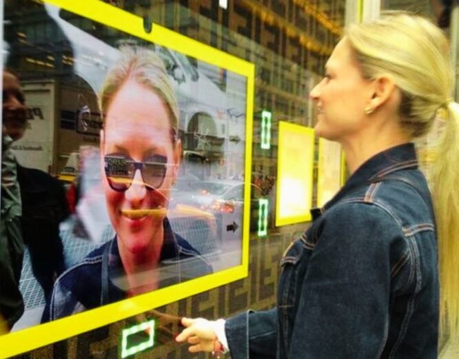 Retail-Store-Designs a woman looking at a screen